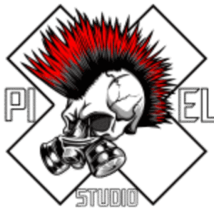 Logo pixel studio z maską gazową
