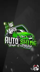 mascot logo brand hero projekt auto shine detailing detailer myjnia maskotka wilk samochod zielony pixel studio graficzne chrzanow reklama x