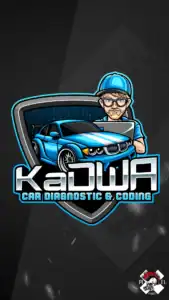 mascot logo brand hero projekt kadwa diagnostyka samochodowa kodowanie postac samochod niebieski pixel studio graficzne chrzanow reklama x