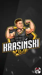mascot logo brand hero projekt krasinski filip trener personalny silownia motywacja zlote portret pixel studio graficzne chrzanow reklama x