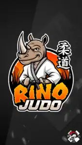 mascot logo brand hero projekt rhino judo nosorozec pomaranczowe sztuki walki pixel studio graficzne chrzanow reklama x