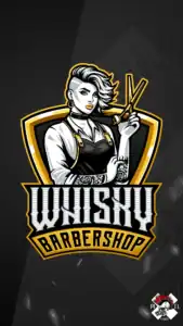 mascot logo brand hero projekt whisky barbershop barber fryzjer fryzjerka zlote pixel studio graficzne chrzanow reklama x