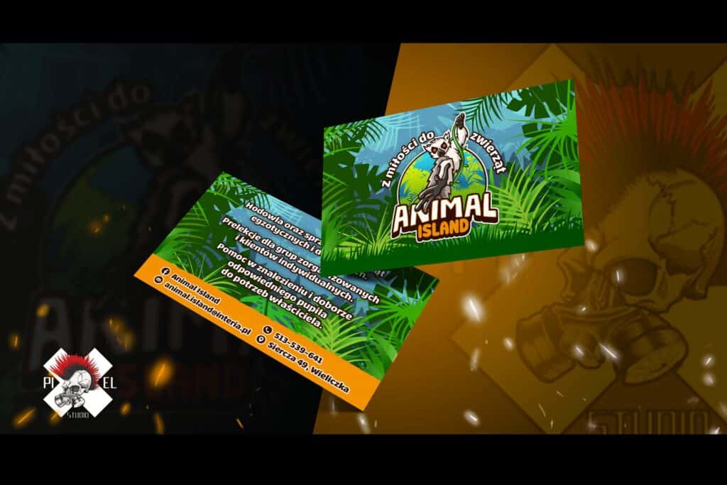 wizytowka projekt animal island zoo hodowla zwierzeta lemur pixel studio graficzne chrzanow reklama x