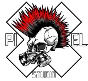 logo pixel studio- irokez z maską gazową