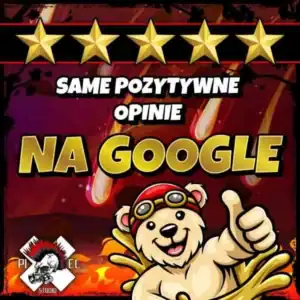 Opinie z google, same pozytywne opinie, realne, opinie google. Przedstawia miś z okejką.