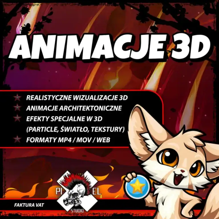 Animacje 3D, realistyczne wizualizacje, efekty specjalne, animacje architektoniczne, formaty MP4, MOV, WEB, studio Pixel, profesjonalne materiały wizualizacyjne, grafika 3D, studio Pixel - kreatywność i jakość.