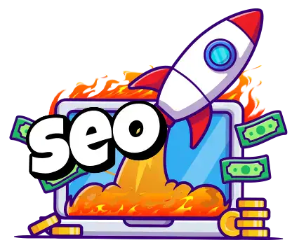 Rakieta startująca z laptopa symbolizująca wzrost pozycji w Google – SEO Pixel Studio, pozycjonowanie stron internetowych.