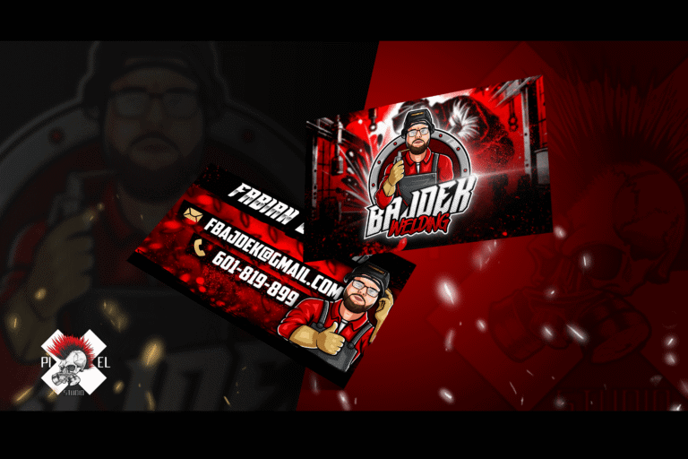 Wizytowka Projekt Bajdek Weldingw Spawacz Trzymajacy Spawarke Czerwone Tlo Pixel Studio Graficzne Chrzanow Reklama 1920x1080
